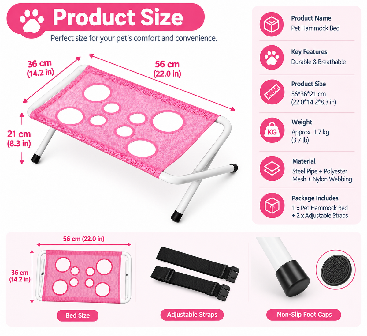 Portable Elevated Pet Hammock Bed with Breathable Mesh