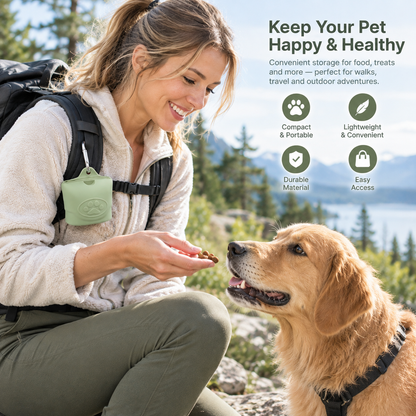 Portable Pet Treat Pouch with Carabiner Clip, Food-Grade Silicone Treat Bag