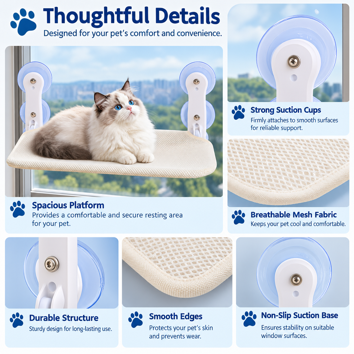 Cat Window Hammock with Breathable Mesh Resting Platform