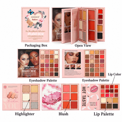 78-Color All-In-One Makeup Book Palette – Matte & Shimmer Eyeshadow, Blush, Highlighter & Lipstick