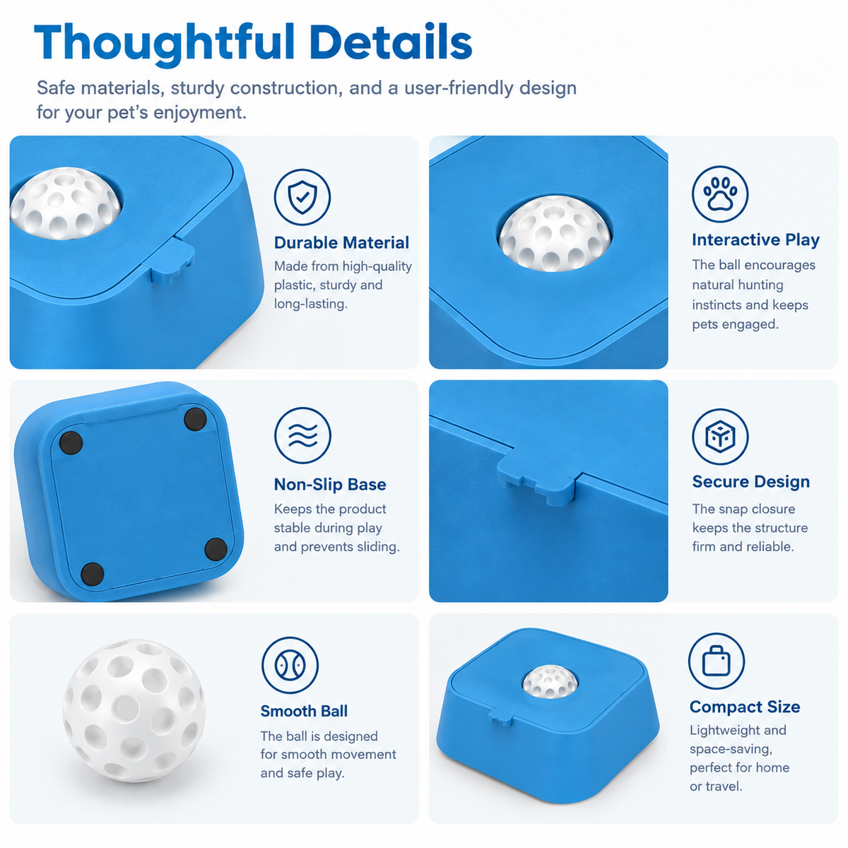 Interactive Pet Treat Puzzle Toy with Rolling Ball, Blue