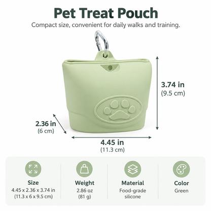 Portable Pet Treat Pouch with Carabiner Clip, Food-Grade Silicone Treat Bag