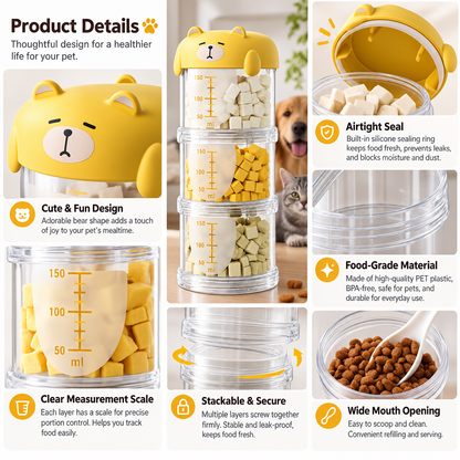 Stackable Pet Food Storage Container with Bear-Shaped Lid