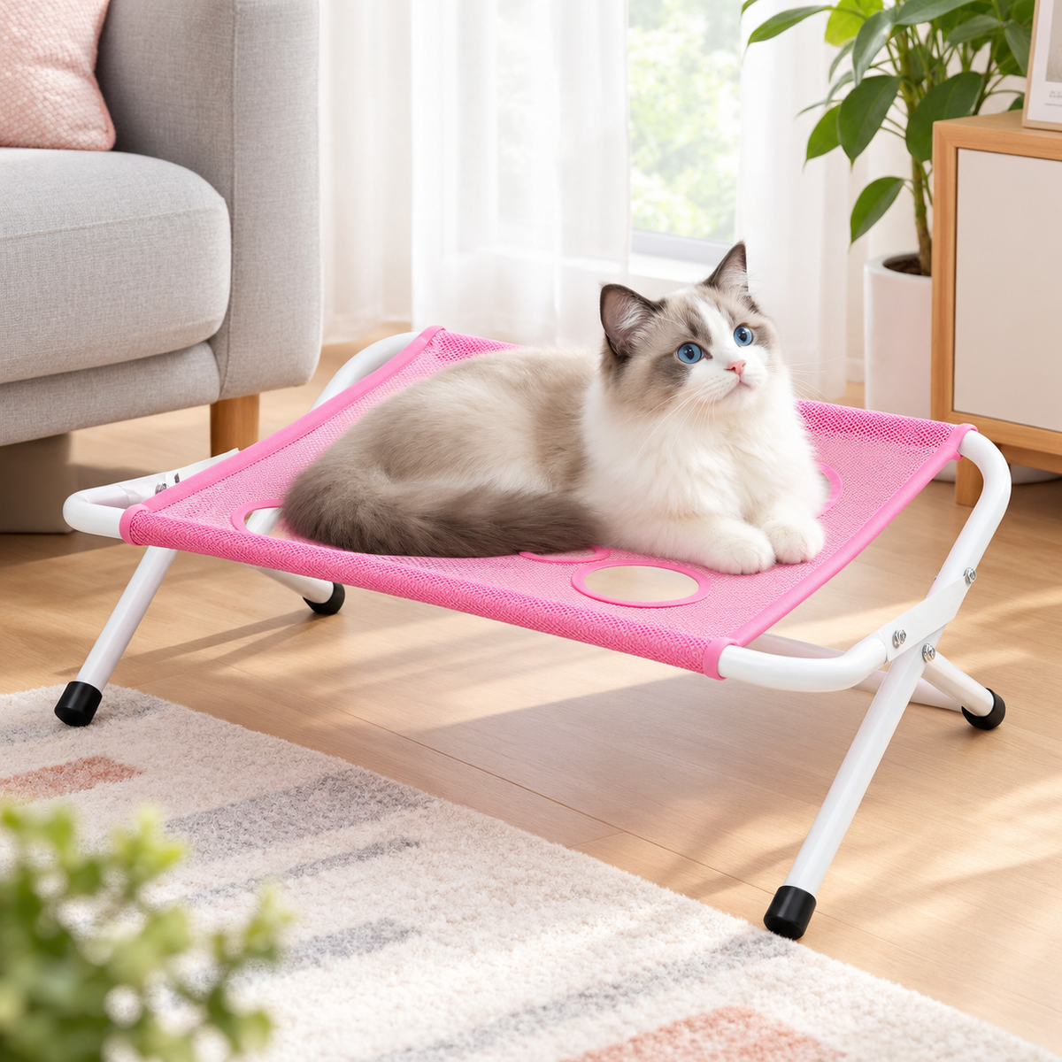 Portable Elevated Pet Hammock Bed with Breathable Mesh