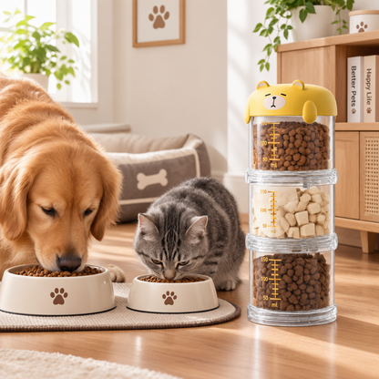 Stackable Pet Food Storage Container with Bear-Shaped Lid